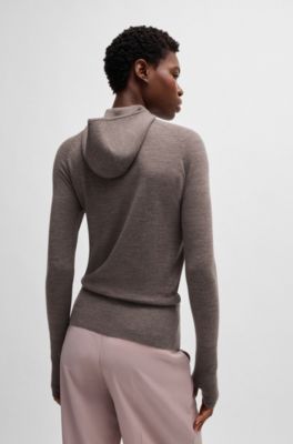 NAOMI x BOSS knitted hoodie in lightweight merino wool, Light Grey