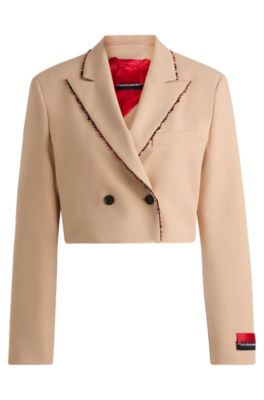 Hugo Boss Hugo X Les Benjamins Regular-fit Cropped Jacket With Beaded Trim In Light Beige