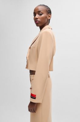 HUGO x Les Benjamins regular-fit cropped jacket with beaded trim, Light Beige