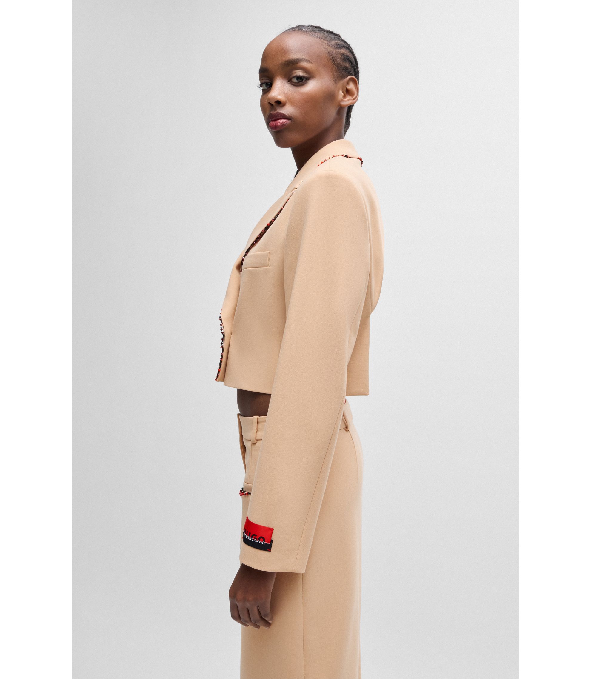 HUGO - HUGO x Les Benjamins regular-fit cropped jacket with beaded