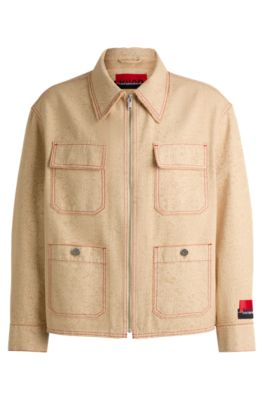 Hugo Boss Hugo X Les Benjamins Relaxed-fit Jacket With All-over Print In Brown