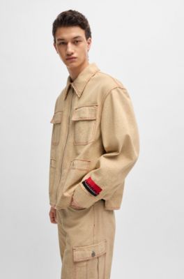 HUGO x Les Benjamins relaxed-fit jacket with all-over print, Brown