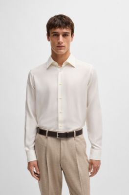 Regular-fit shirt in cotton and cashmere, White