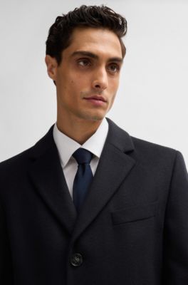 Abrigo slim fit en lana virgen y cashmere, Azul oscuro