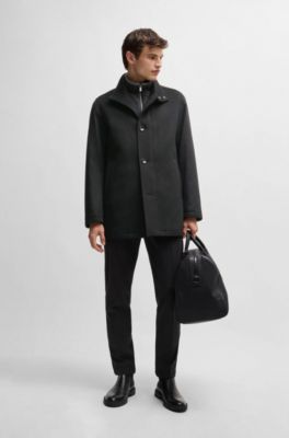 Relaxed-fit short coat in wool and cashmere, Black