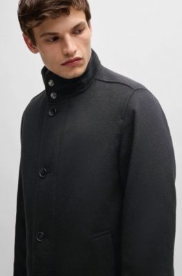 Relaxed-fit short coat in wool and cashmere, Black
