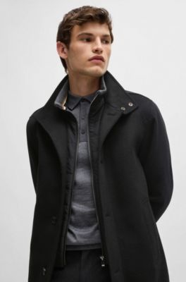 Relaxed-fit short coat in wool and cashmere, Black