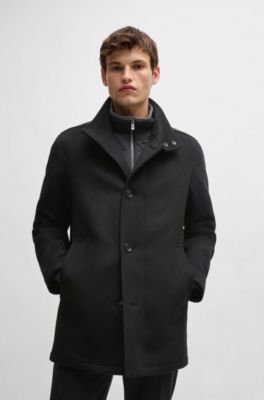 Relaxed-fit short coat in wool and cashmere, Black