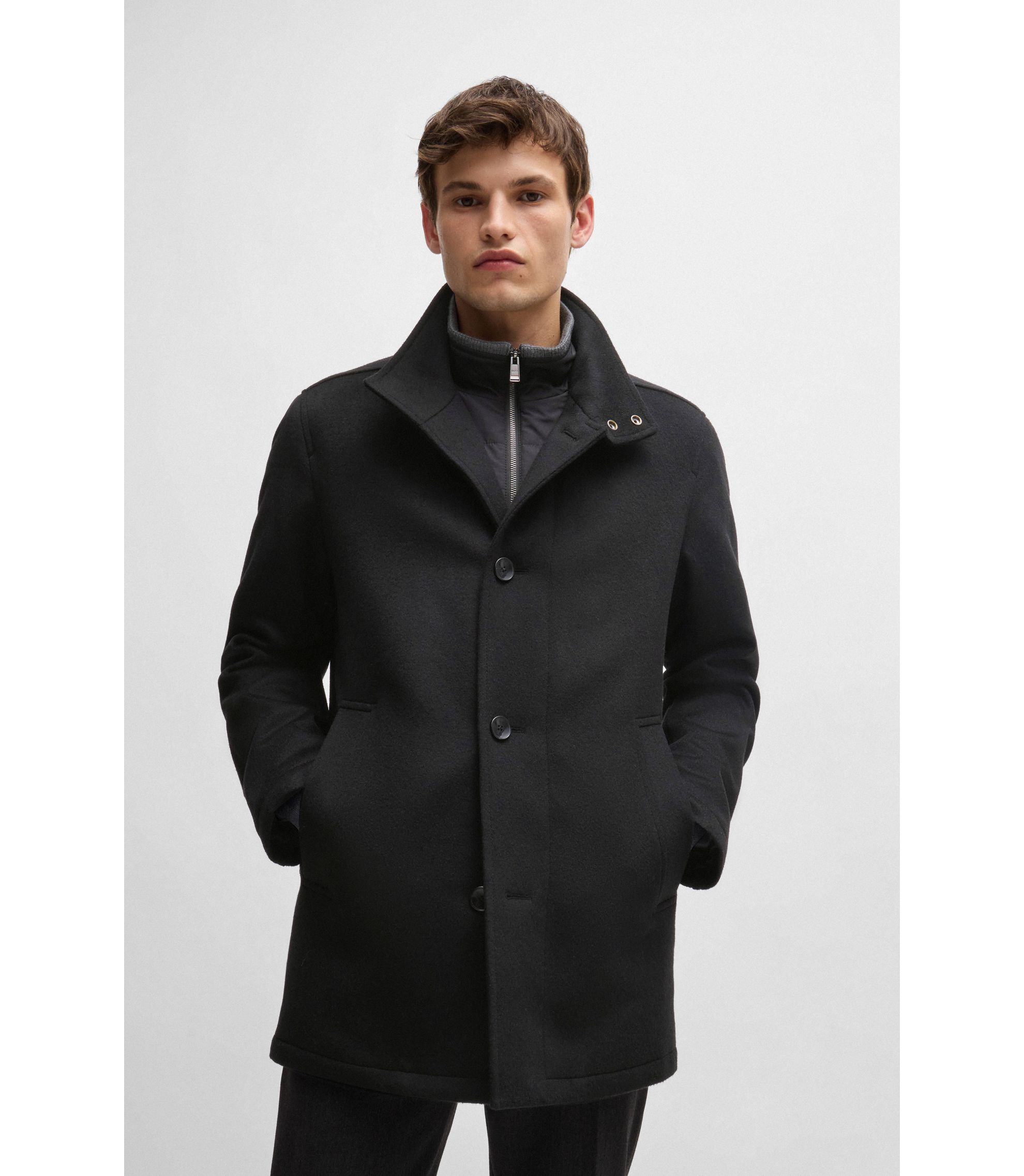 BOSS Manteau Relaxed court en laine vierge et cachemire Noir - Main Image