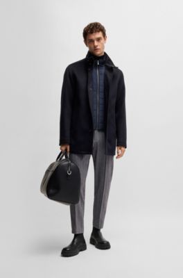 Relaxed-fit short coat in wool and cashmere, Dark Blue