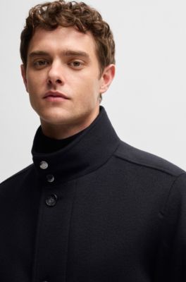 Relaxed-fit short coat in wool and cashmere, Dark Blue