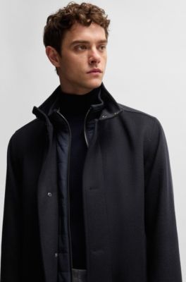 Relaxed-fit short coat in wool and cashmere, Dark Blue