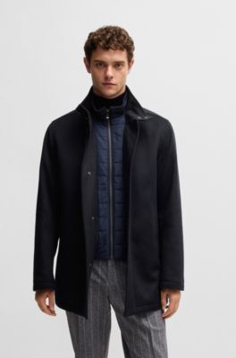 Relaxed-fit short coat in wool and cashmere, Dark Blue