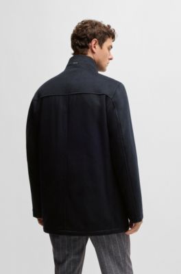 Relaxed-fit short coat in wool and cashmere, Dark Blue