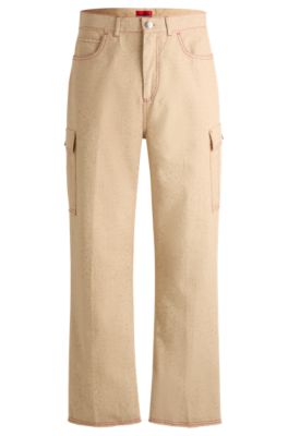 Hugo Boss Hugo X Les Benjamins Relaxed-fit Trousers In Printed Cotton Canvas In Brown