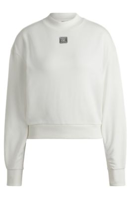 Hugo Boss Relaxed-fit Cotton Sweatshirt With Stacked Logo In White