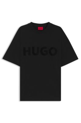 Cotton-jersey T-shirt with reflective logo, Black