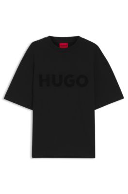 Camiseta oversize fit de algod&oacute;n con logo reflectante, Negro