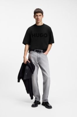 Camiseta de punto de algod&oacute;n con logo reflectante, Negro