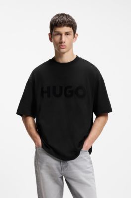 Camiseta de punto de algod&oacute;n con logo reflectante, Negro