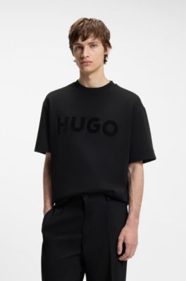 Cotton-jersey T-shirt with reflective logo, Black
