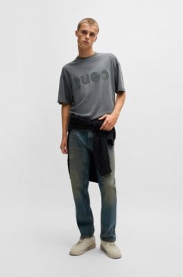 Oversized-fit T-shirt in cotton with reflective logo, Light Grey