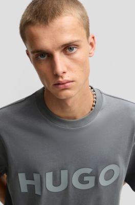 Oversized-fit T-shirt in cotton with reflective logo, Light Grey