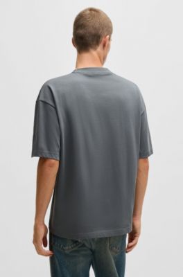 Oversized-fit T-shirt in cotton with reflective logo, Light Grey