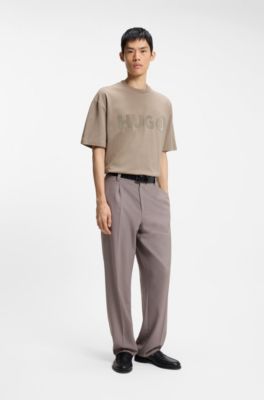 Oversized-fit cotton T-shirt with reflective logo, Light Brown