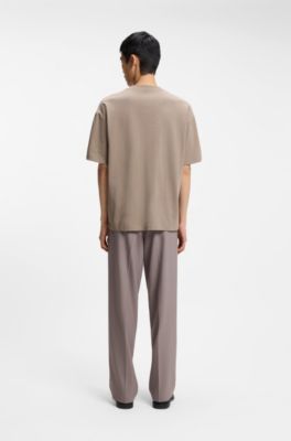 Oversized-fit cotton T-shirt with reflective logo, Light Brown