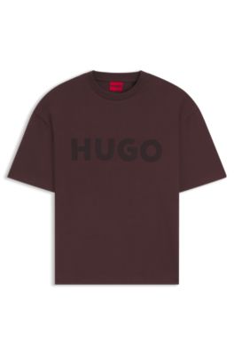 Camiseta oversize fit de algod&oacute;n con logo reflectante, Marr&oacute;n claro