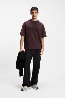 Camiseta oversize fit de algod&oacute;n con logo reflectante, Marr&oacute;n claro