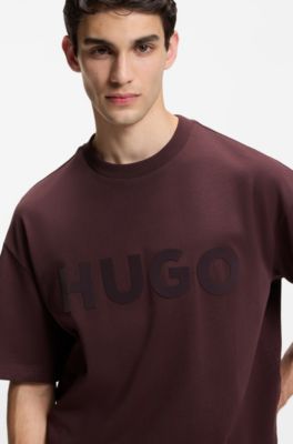Camiseta oversize fit de algod&oacute;n con logo reflectante, Marr&oacute;n claro