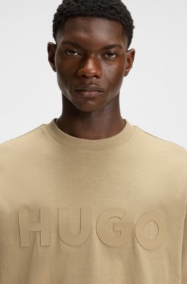 Oversized-fit T-shirt in cotton with reflective logo, Beige