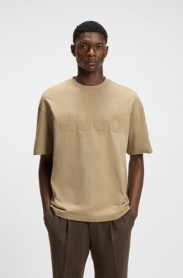 Oversized-fit T-shirt in cotton with reflective logo, Beige