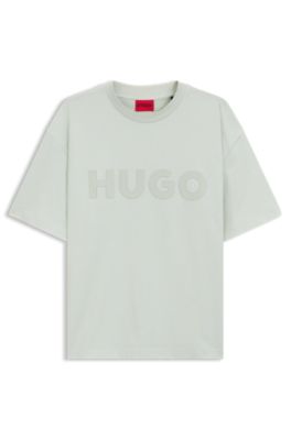 Oversized-fit cotton T-shirt with reflective logo, Light Green