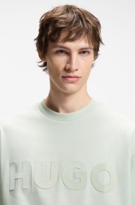 Oversized-fit cotton T-shirt with reflective logo, Light Green