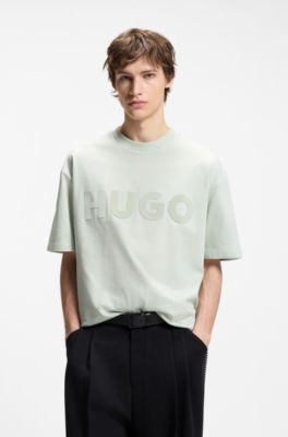 Oversized-fit cotton T-shirt with reflective logo, Light Green