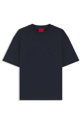 Cotton-jersey T-shirt with reflective logo, Dark Blue
