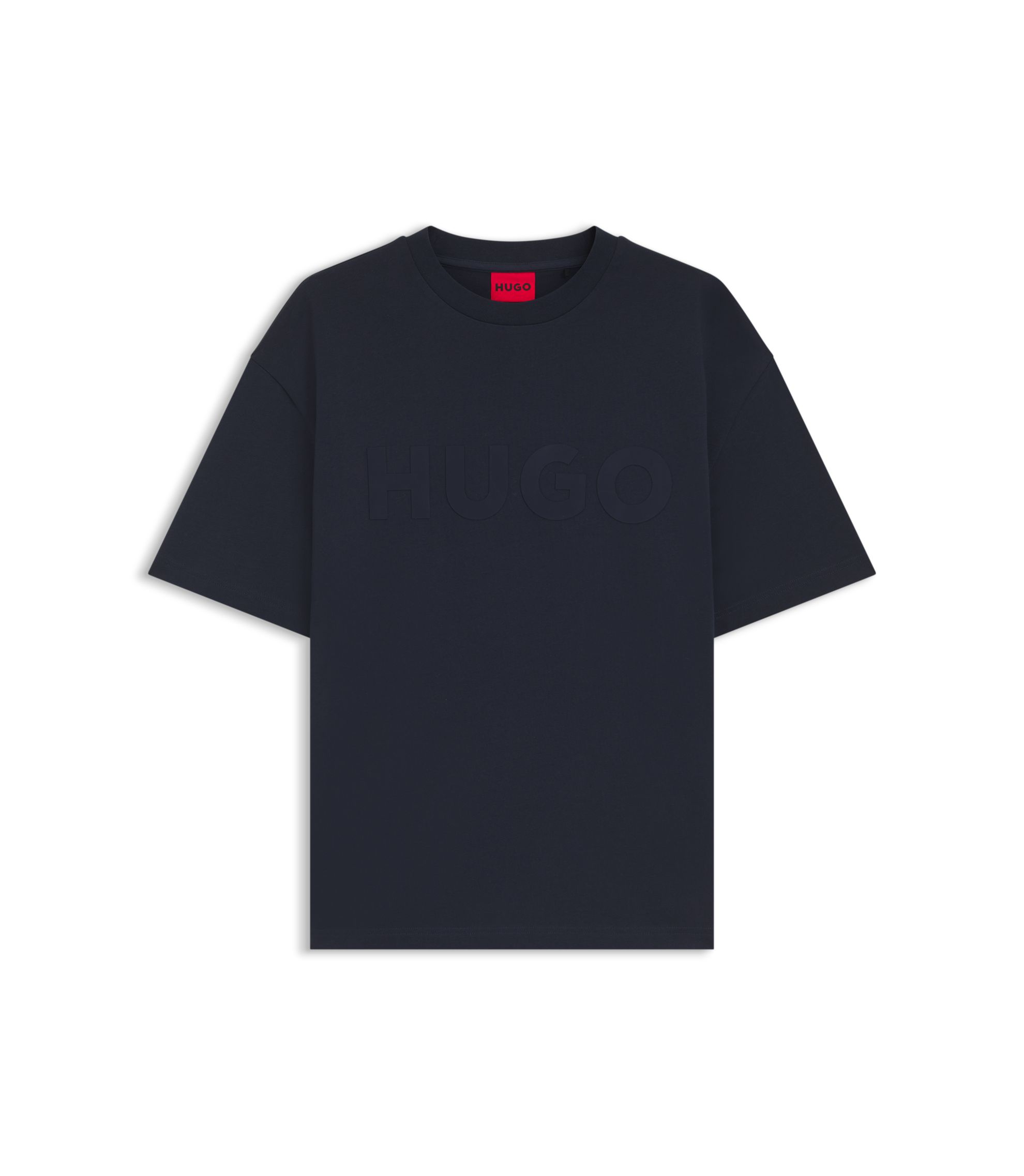 HUGO - Oversized-fit cotton T-shirt with reflective logo - Dark Blue