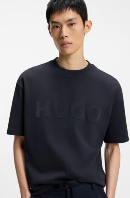 Cotton-jersey T-shirt with reflective logo, Dark Blue