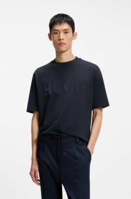 Cotton-jersey T-shirt with reflective logo, Dark Blue