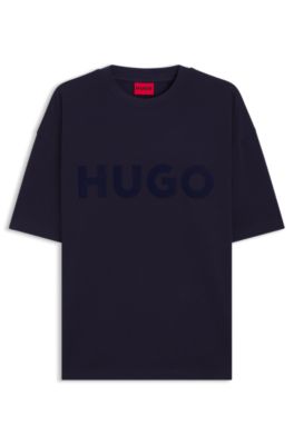 Camiseta oversize fit de algod&oacute;n con logo reflectante, Azul oscuro
