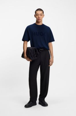 Camiseta oversize fit de algod&oacute;n con logo reflectante, Azul oscuro