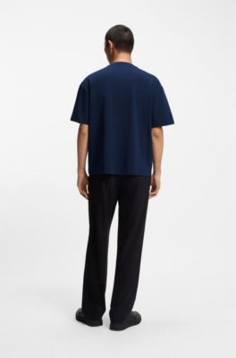 Oversized-fit T-shirt in cotton with reflective logo, Dark Blue