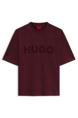 T-shirt Oversize en coton &agrave; logo r&eacute;fl&eacute;chissant, Rose fonc&eacute;