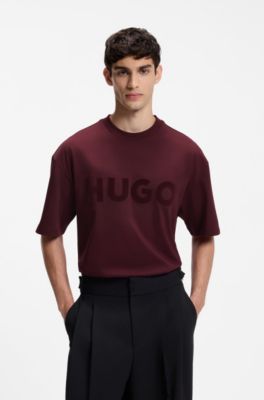 Camiseta oversize fit de algod&oacute;n con logo reflectante, Rosa oscuro