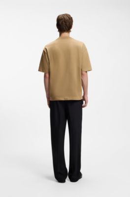 Oversized-fit cotton T-shirt with reflective logo, Beige