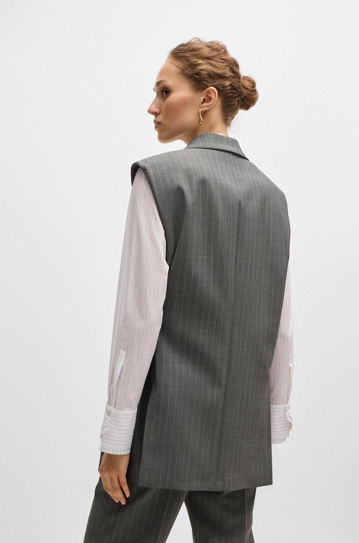 BOSS - Longline double-breasted waistcoat in striped wool BOSS - Longline double-breasted waistcoat in striped wool