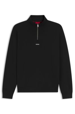 Hugo Boss Cotton-terry Zip-neck Sweatshirt With Logo Print In Black